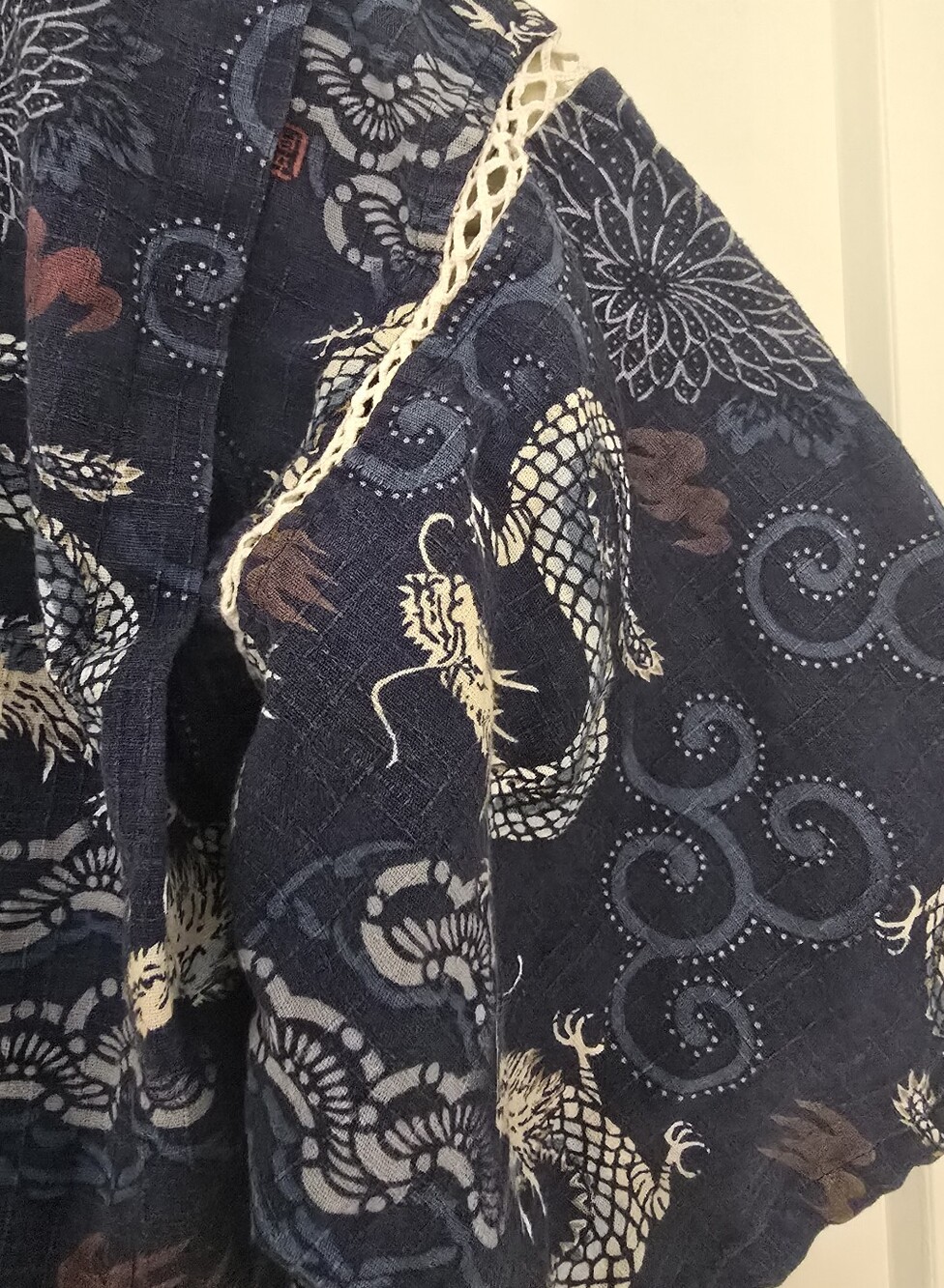 🎰Japanese Jinbei Women's Navy Dragon Print Wrap Top Gang Buster - Picture 9 of 9